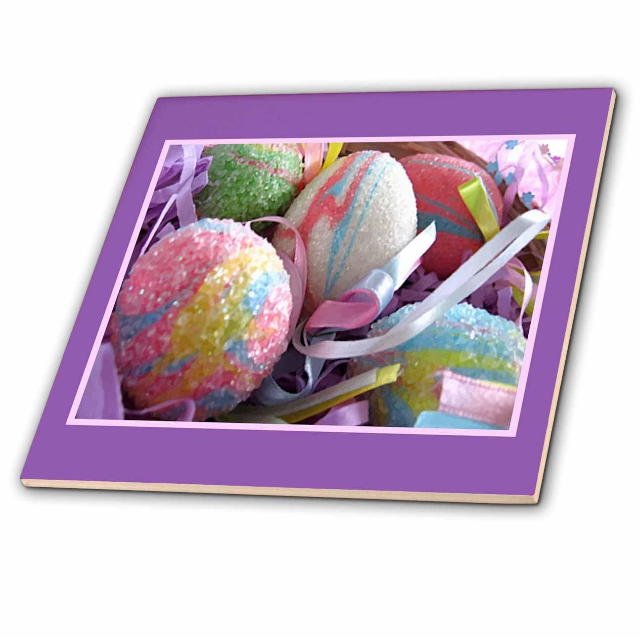3dRose Sparkly Easter Eggs Ceramic Tile - 4 Inch Decorative Tile for Easter Decor, Kitchen Backsplash, or Coaster | Perfect for Holiday Home Decor and Gifts