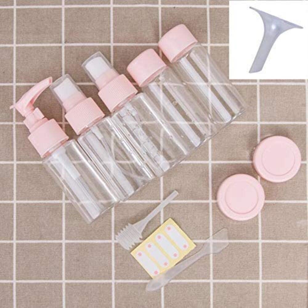 Wrixty 9-Piece Clear Plastic Travel Bottles Set - Refillable Cosmetic Containers for Toiletries, Liquids, Pressing Spray (Multi Color) - Perfect for Air Travel, Gym, Camping & Home Organization