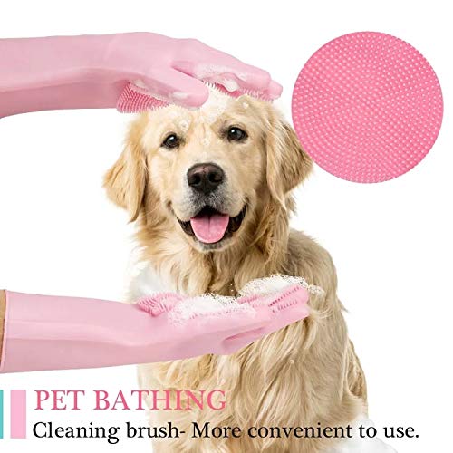 RSJ Home Magic Silicone Dish Washing Gloves - Reusable Kitchen Cleaning Gloves for Dishwashing, Pet Grooming & Car Washing - Soft & Durable Silicone Hand Gloves (Multicolor, 1 Pair) - Perfect for Kitchen Cleaning, Bathroom Scrubbing & Pet Care