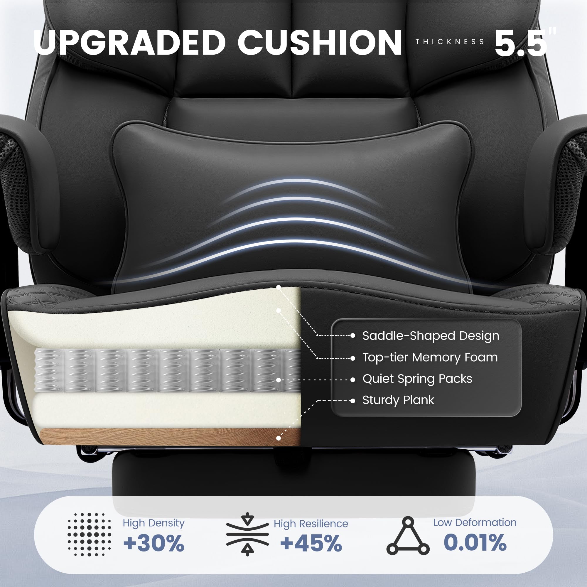 Premium Big and Tall Leather Gaming Chair with Footrest - Ergonomic High-Back Office Desk Chair, Executive Reclining Computer Chair with Lumbar Support & Swivel Wheels - Perfect for Home Office, Gaming Setup & Workspace (Black)