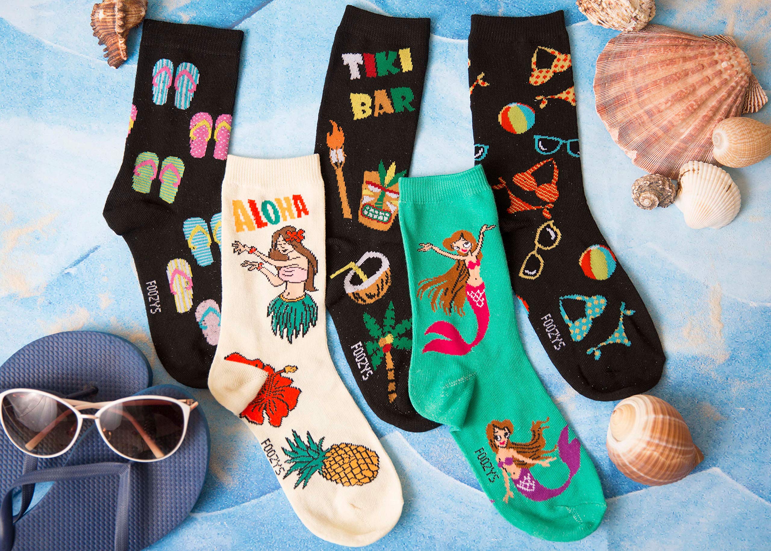 Foozys Women's Crew Socks - Anchors Away Island Oasis Novelty Socks (2 Pairs) | Comfortable Cotton Casual Socks for Everyday Wear, Work, Travel & Gifts