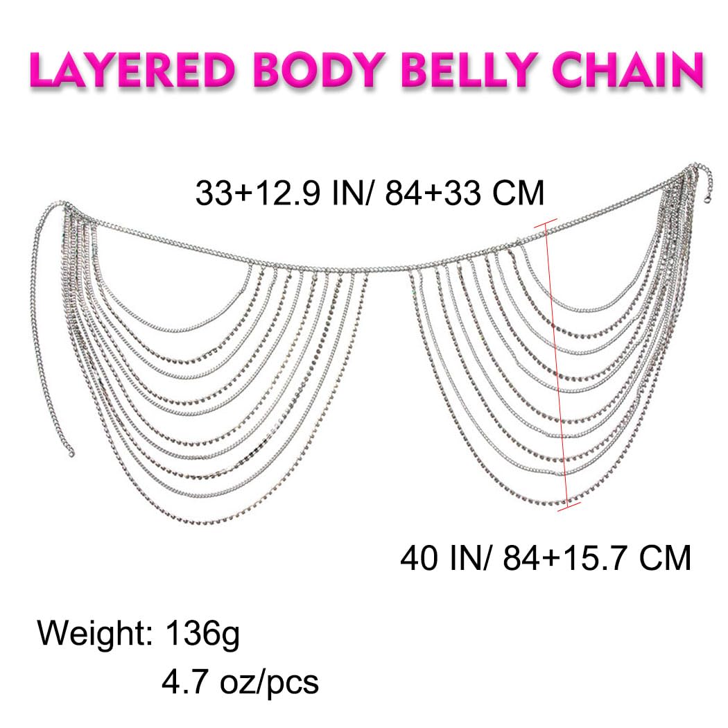 Sexy Rhinestone Body Chain Skirt - Silver Belly Chain for Women, Tassel Waist Jewelry for Rave Party & Festival Outfits | Perfect for Music Festivals, Beach Parties & Nightclub Looks