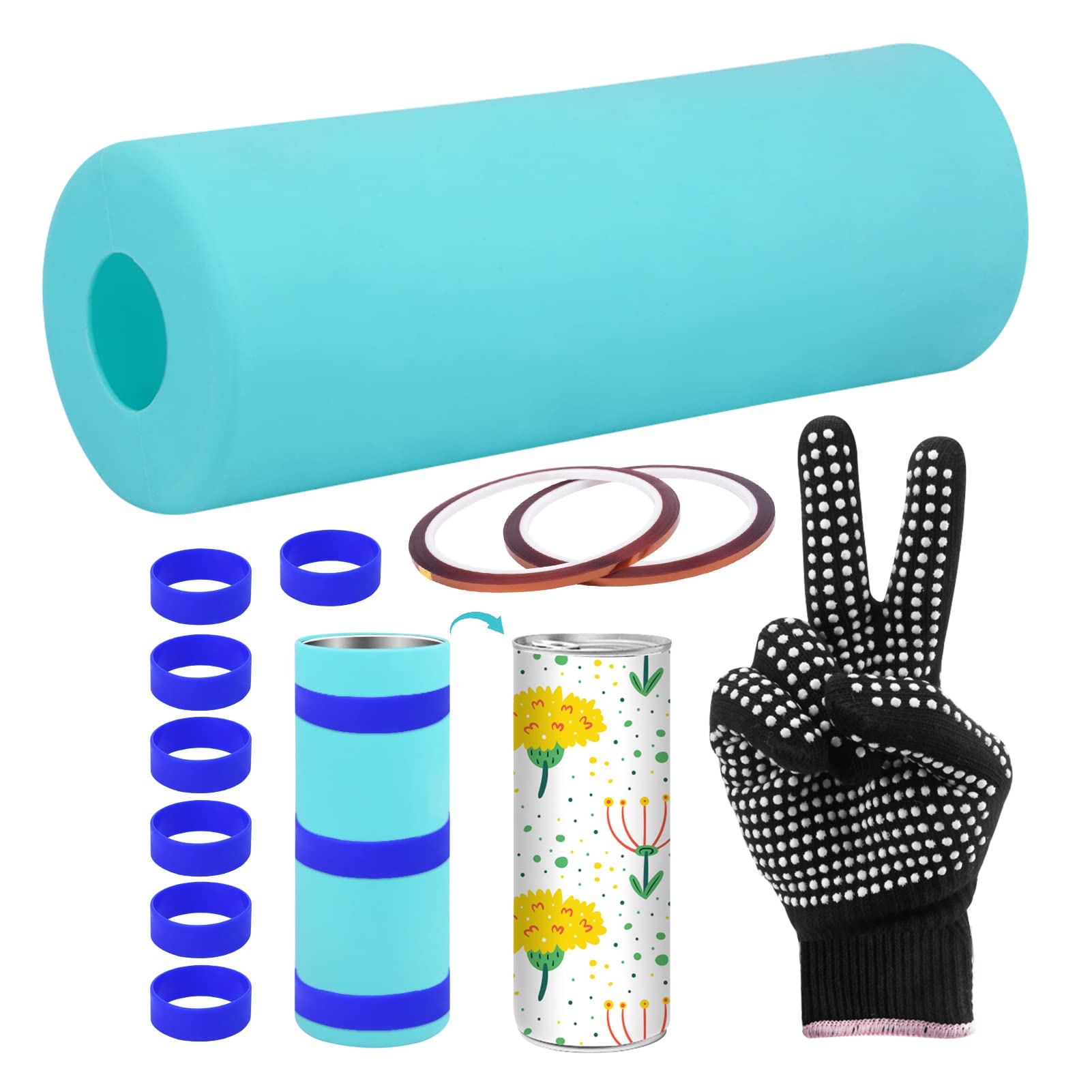 Heat Resistant Sublimation Tumblers Silicone Wraps Kit - 20 oz Skinny Straight Cup Wraps with Oven Safe Gloves & Transfer Tapes - DIY Custom Tumbler Design for Gifts, Promotions & Home Use