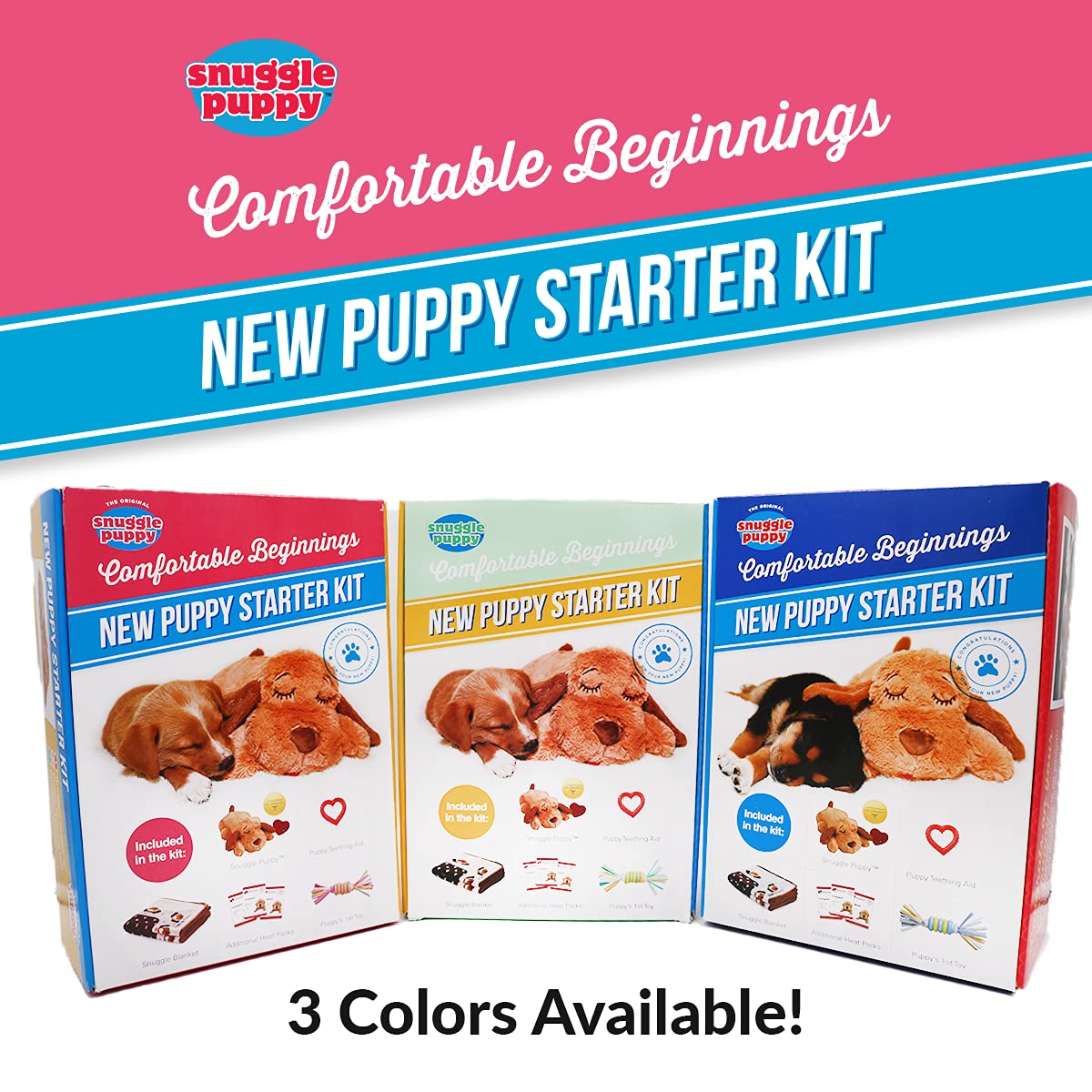 Original Snuggle Puppy Essentials Starter Kit - Heartbeat Dog Toy & Calming Aid with 3 Heat Packs, Puppy Teething Chew Toy & Soft Blanket for Anxiety Relief | Perfect for New Puppies, Separation Anxiety & Crate Training