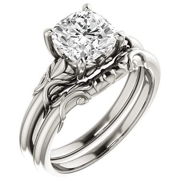 2 CT Cushion Cut Colorless Moissanite Engagement Ring Set - Wedding & Bridal Ring Set, Diamond Alternative Solitaire Halo Ring in Vintage Antique Gold/Silver - Perfect for Proposals, Anniversaries & Special Occasions