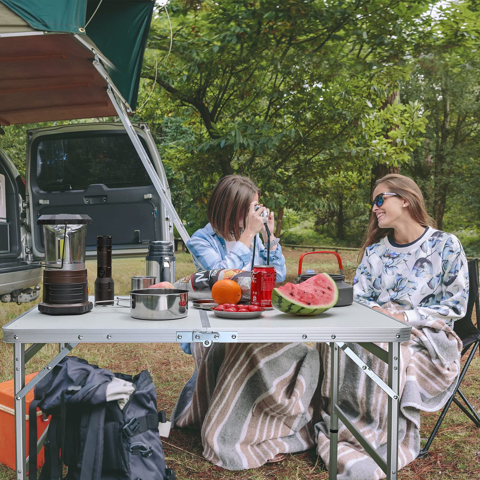 VILLEY Folding Camping Table - Portable Lightweight Aluminum Outdoor Picnic Table with Adjustable Legs for Travel, Beach, Backyard, BBQ & Outdoor Cooking | Perfect for Camping, Hiking, Tailgating & Picnics