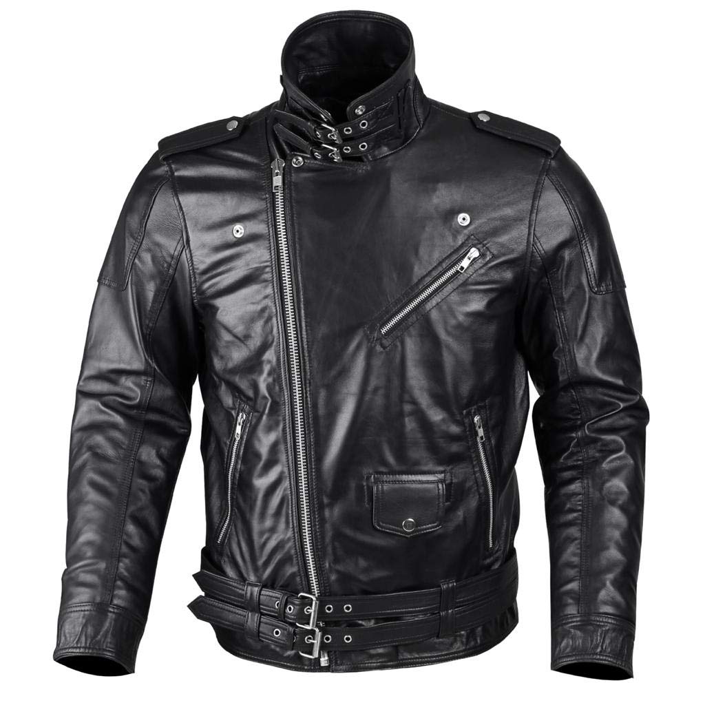 Men's Vintage Black Leather Motorcycle Jacket - Negan Biker Cafe Racer Style with Stud Details | Perfect for Riding, Casual Wear & Cosplay