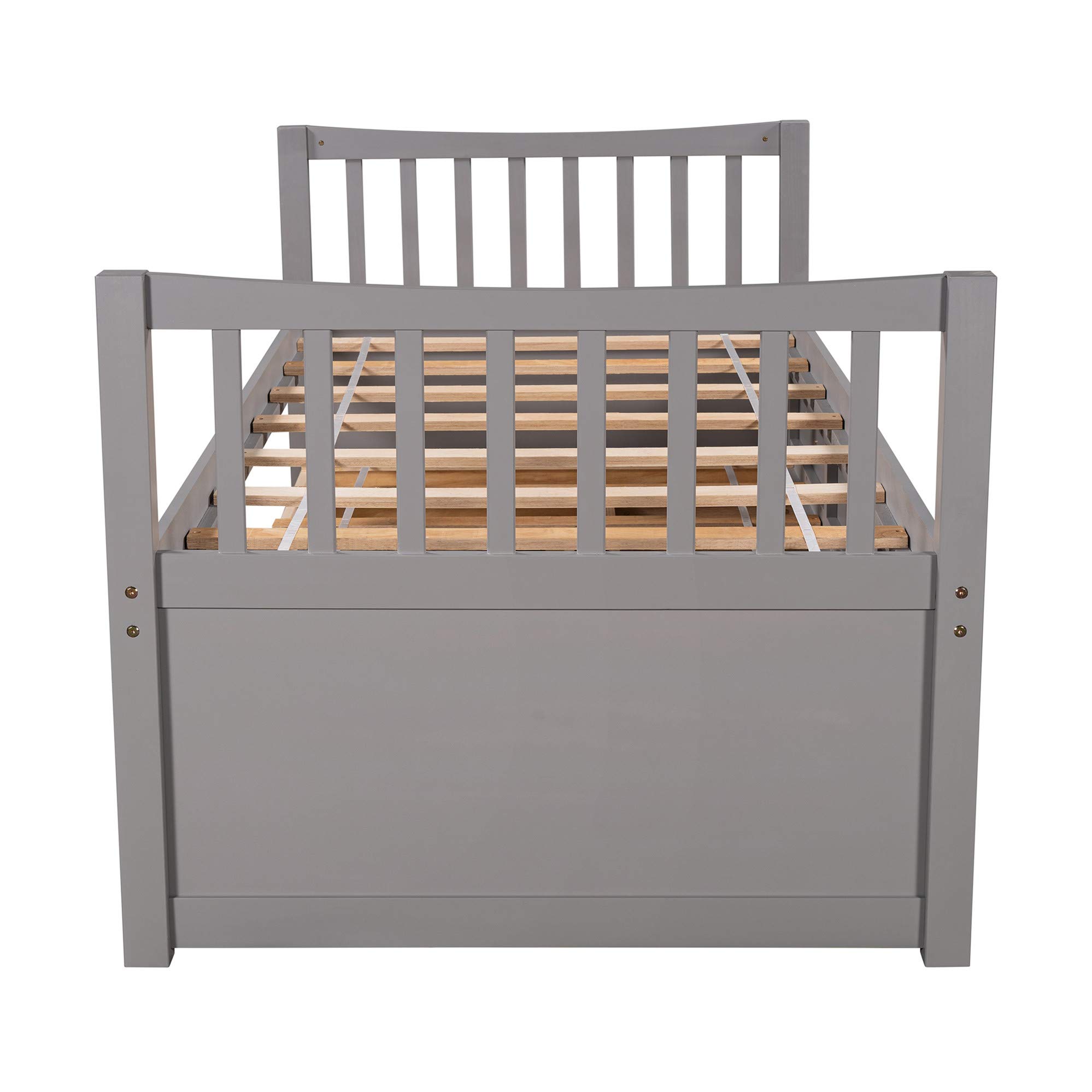 Harper & Bright Designs Twin Captain’s Bed with Storage Drawers & Trundle - Solid Wood Daybed for Kids & Guest Room, Gray - Perfect for Small Spaces & Sleepovers