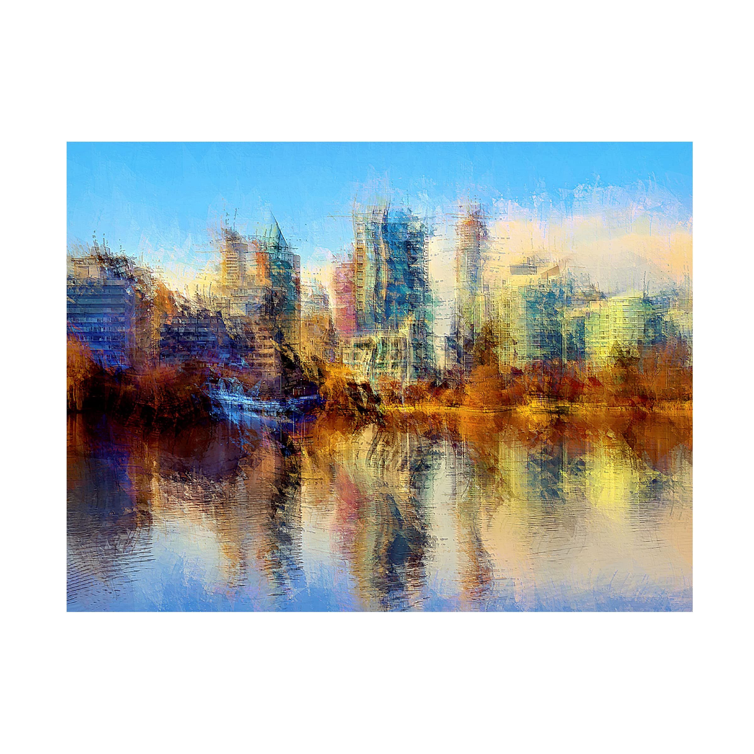 David Manlove 'Urban Lake View' Canvas Art Print - Modern Wall Decor for Living Room, Bedroom & Office - High-Quality Trademark Fine Art