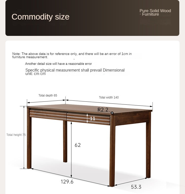 Premium Black Walnut Solid Wood Rectangular Office Desk - Modern Executive Workstation for Home & Business Use - Perfect for Remote Work, Study & Professional Workspaces