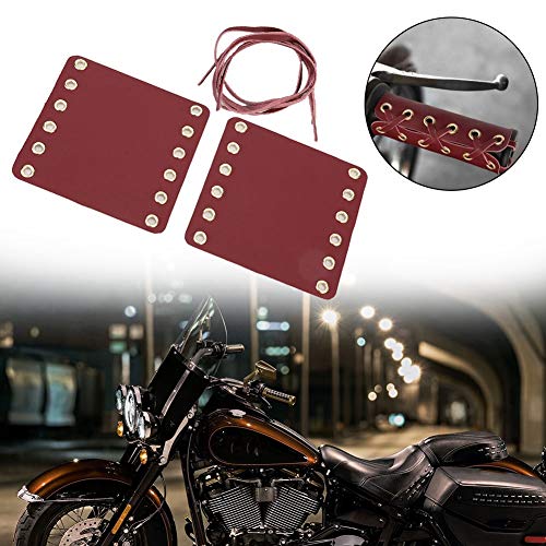 Red Leather Motorcycle Grip Covers 2Pcs with Strap, 4.33 x 4.53inch Handlebar Hand Grip Covers for Motorcycle Modification Accessories, Perfect for Cruiser, Sport, and Touring Bikes
