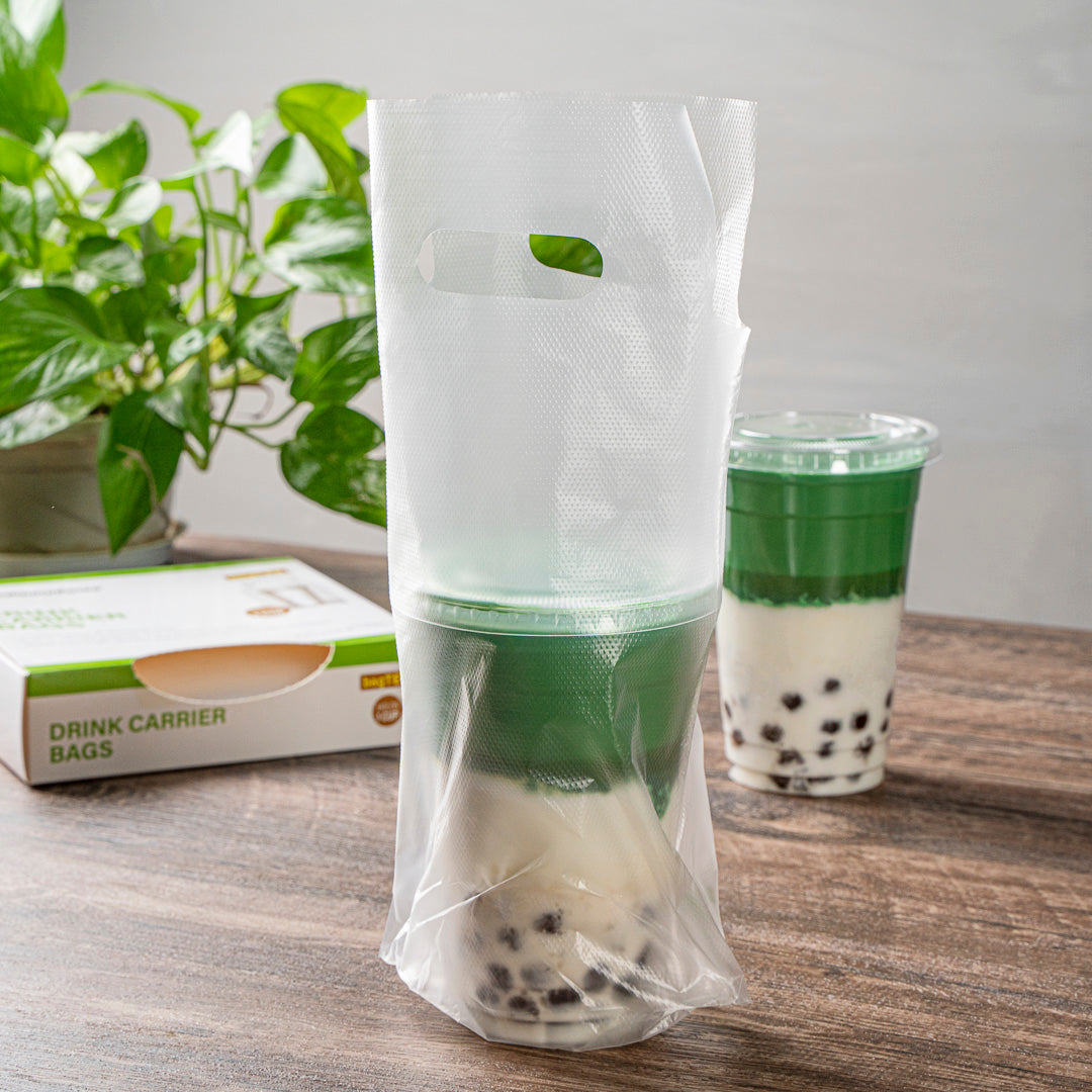 Clear Plastic Drink Carrier Bag - Holds 1 Cup (6.25