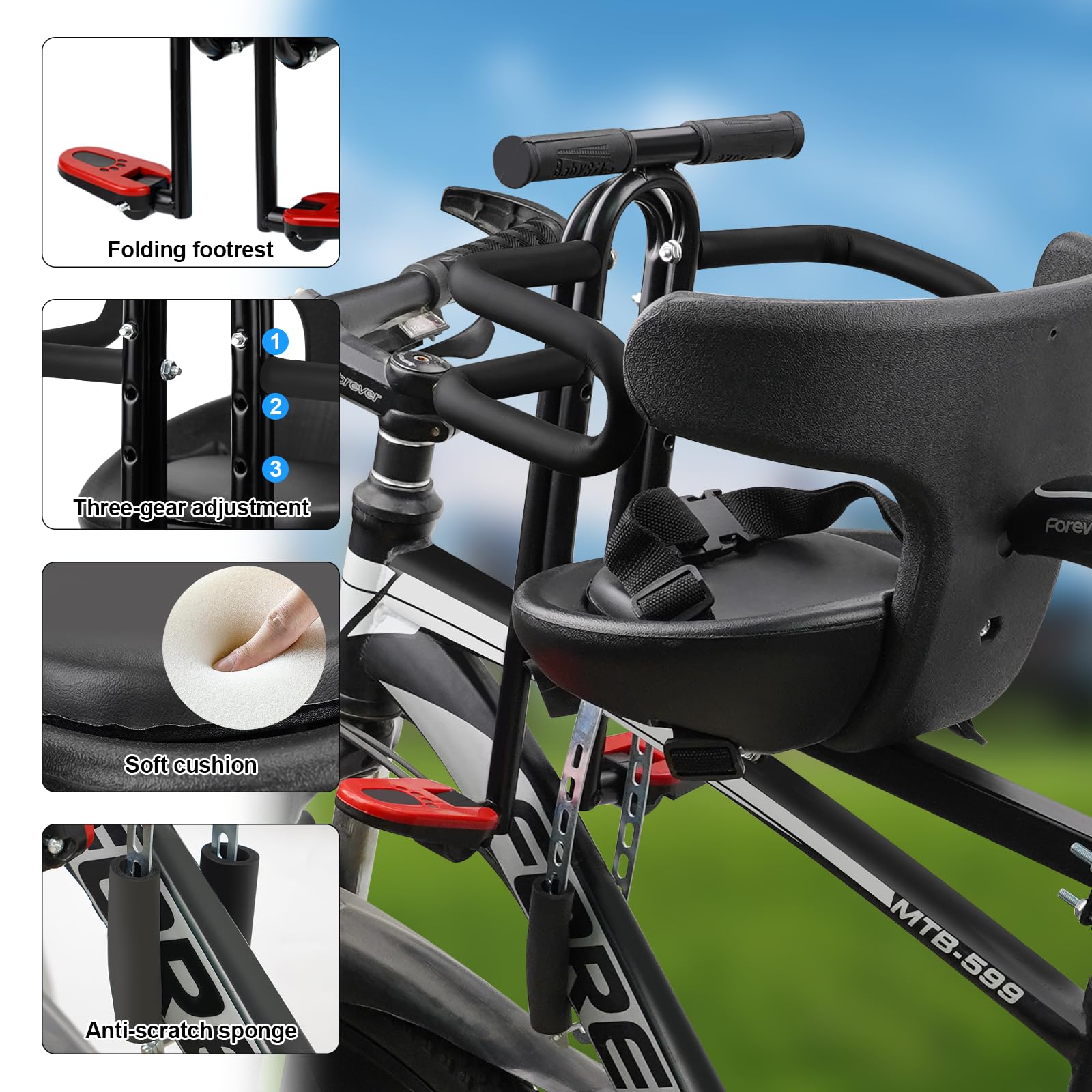**YouTeMei Front Mounted Baby Bike Seat for Toddlers 1-3 Years - Safe & Comfortable Child Bike Seat Attachment for Adult Bikes - Perfect for Family Rides, Commuting & Outdoor Adventures**