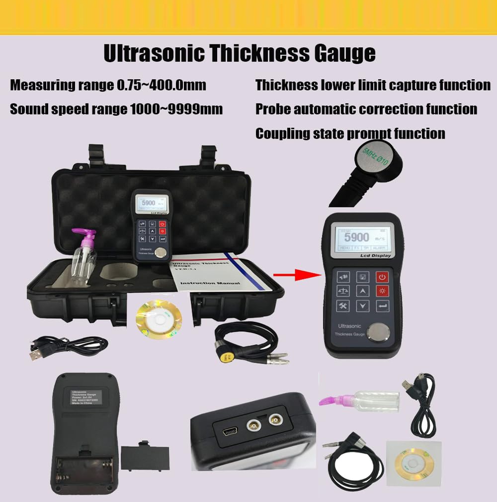Professional Ultrasonic Thickness Gauge Meter - 0.75mm to 400.0mm (0.03
