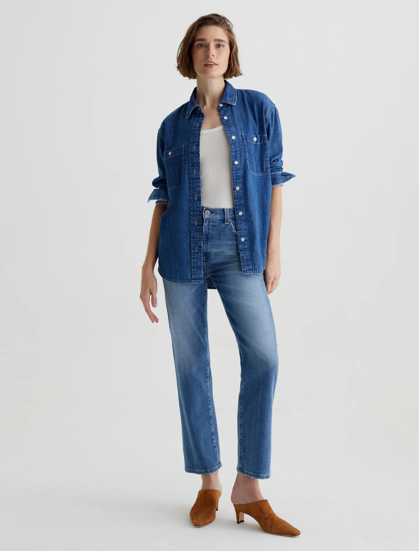 Brinley Women's Mid Rise Straight Leg Jeans - Iris Wash | Comfortable & Stylish for Casual Wear, Office & Everyday Outfits
