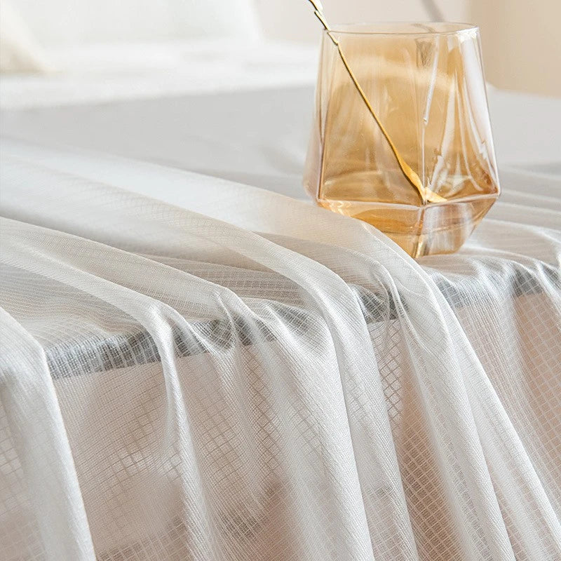 Shirley White Textured Semi-Sheer Custom Curtains - Elegant Window Treatments for Living Room, Bedroom & Home Decor
