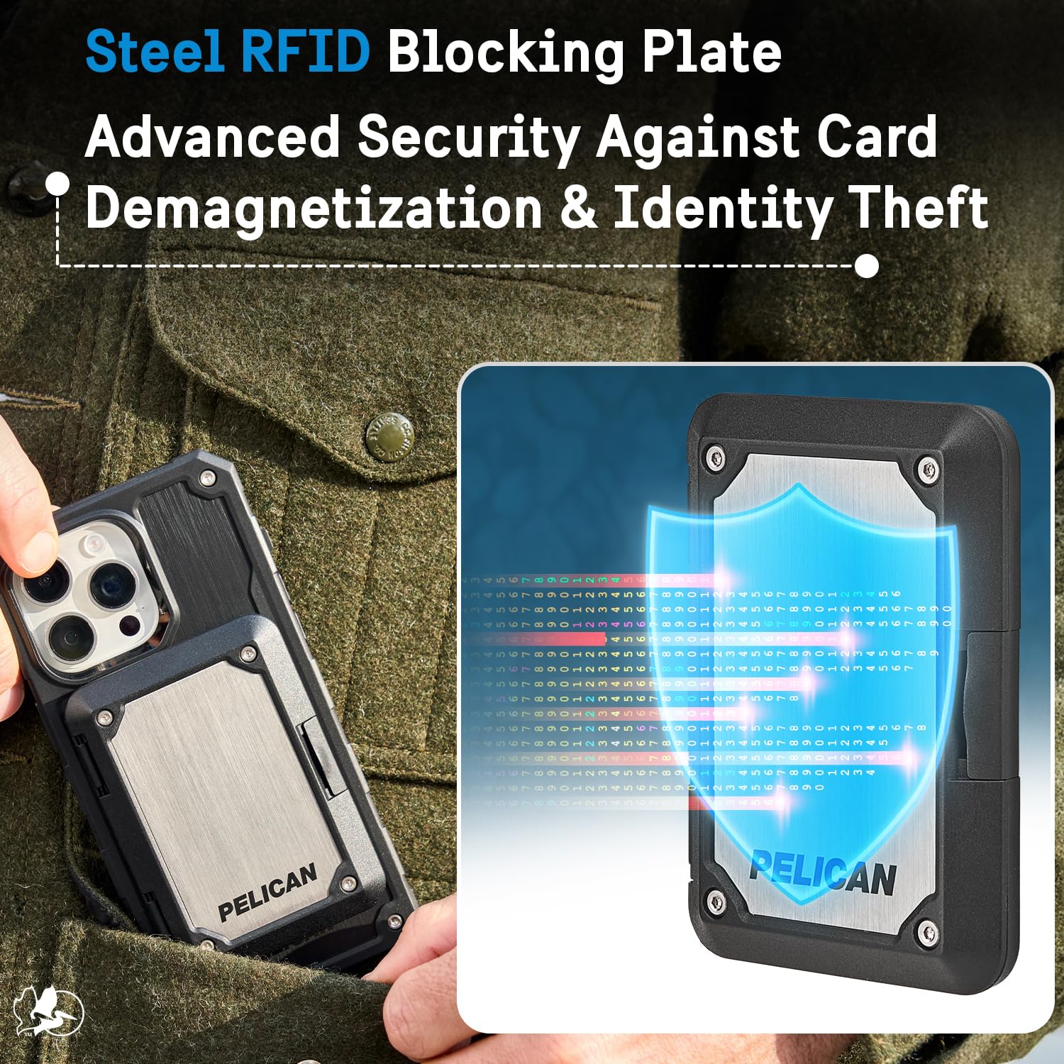 Pelican iPhone MagSafe Wallet with RFID Blocking - Military-Grade Snap-On Magnetic Phone Wallet for iPhone 16/15/14/13 Pro Max | Detachable Hard Case Card Holder for Cash & Credit Cards (Brushed Titanium) | Perfect for Travel, Work & Everyday Protection