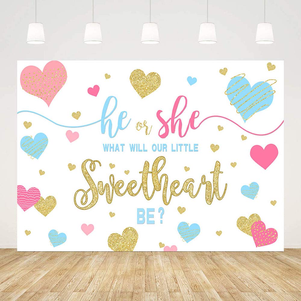 MEHOFOND 7x5ft Sweetheart Gender Reveal Backdrop - Baby Shower Decor, Valentine's Party Banner, Blue/Pink Photography Background for Studio & Photo Props | Perfect for Gender Reveal Parties, Baby Showers & Valentine's Day Celebrations