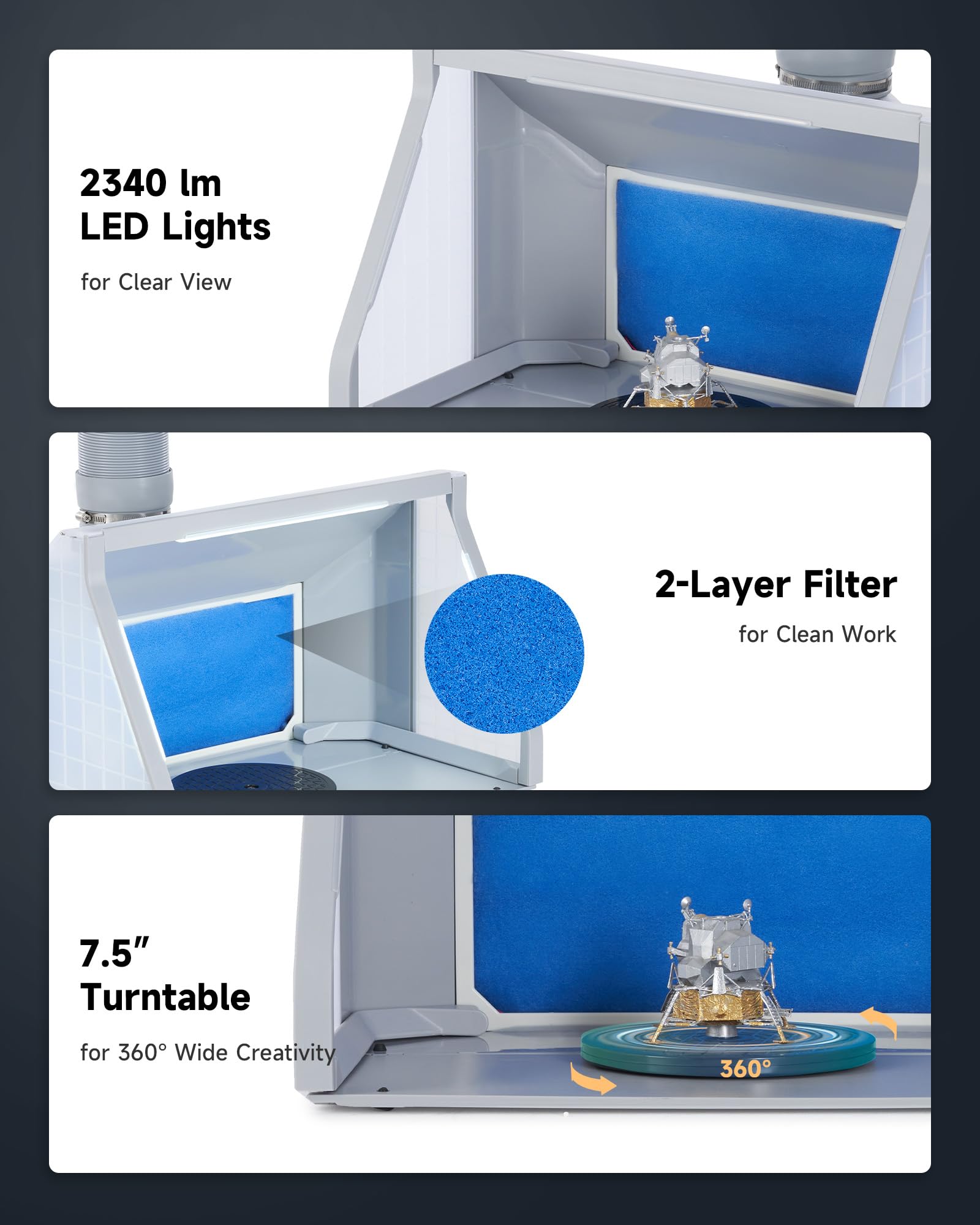 CO-Z Professional Airbrush Spray Booth with Dual Fans & 3 LED Lights - Portable Paint Spray Booth for Hobbyists, 2-Speed Fan with Exhaust Hose - Perfect for Model Painting, Craft Projects & DIY Artwork (Ideal for Home Studios & Small Workshops)
