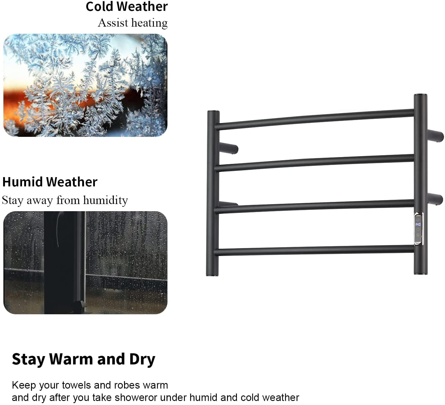 ETW29 Electric Towel Warmer with Built-in Timer - Wall Mounted Bathroom Heated Towel Rack, Plug-in Black - Perfect for Spa, Luxury Bathrooms & Cold Weather Comfort