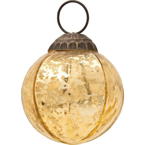 2 Pack Gold Penina Mercury Glass Ball Ornaments - Elegant Christmas Tree Decorations for Holiday Home & Party Decor