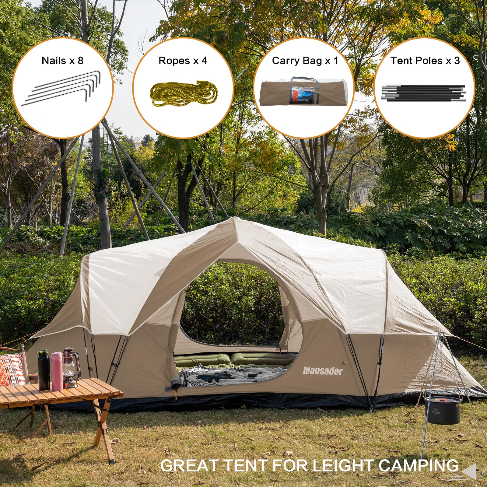 6-Person Family Camping Tent - Waterproof & Windproof with Top Rainfly - Easy Setup Pop Up Tent for Outdoor Adventures, Hiking & Travel - Perfect for Backpacking, Beach Trips & Family Camping Vacations