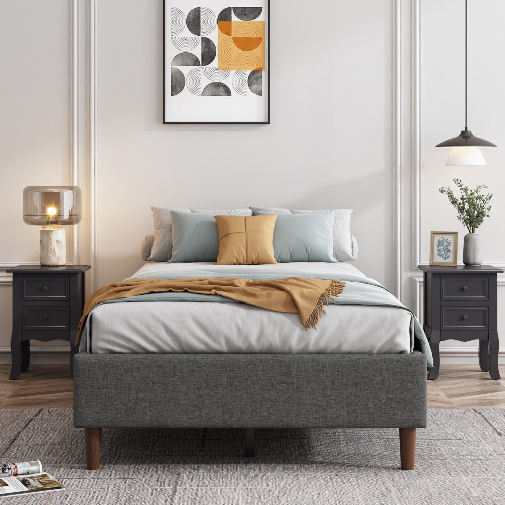 Alexandra Dark Grey Double Bed Frame - Sturdy Metal Platform Bed Base with Wooden Slats for Mattress Support | Perfect for Modern Bedrooms, Guest Rooms & Dormitories