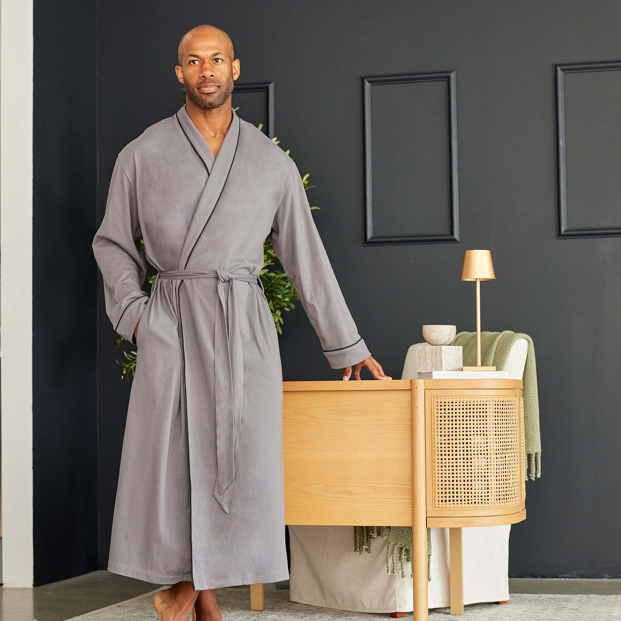 Alexander Del Rossa Men's Cotton Robe with Pockets - Soft Lightweight Bathrobe for Men - Perfect for Spa, Lounging & After Shower Comfort