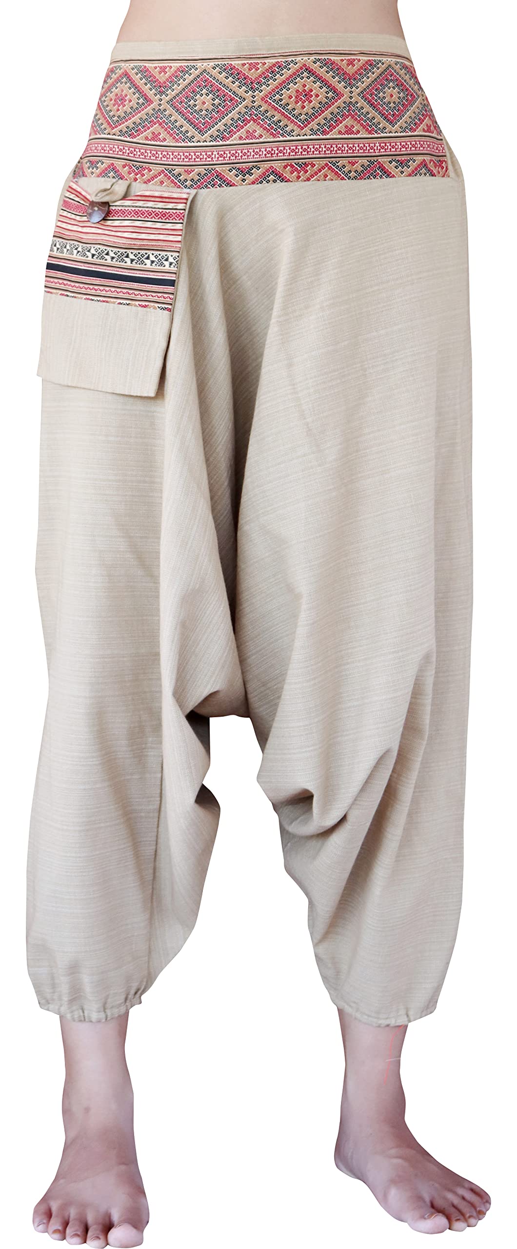 Premium Cotton Yoga Harem Pants for Women - Boho Hippie Loose Tribal Pants with Side Pockets | Perfect for Yoga, Meditation, Beach & Casual Wear