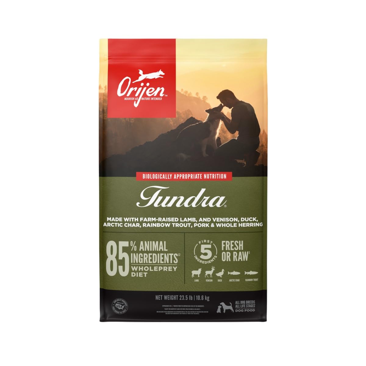 ORIJEN Tundra Grain-Free Dry Dog Food with Fresh & Raw Ingredients - 23.5lb Bag | High-Protein Kibble for Large Breed Dogs, Active Pets & Outdoor Adventures