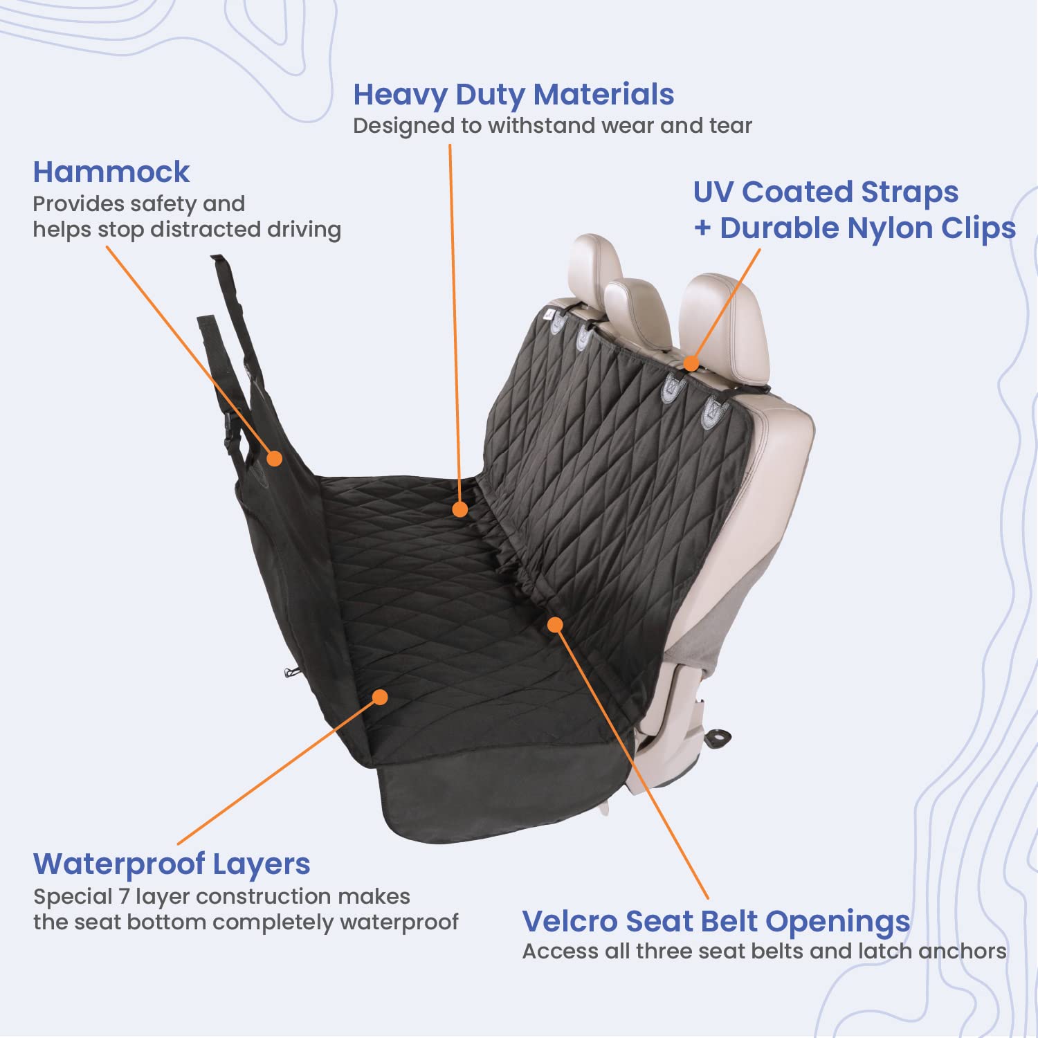 4Knines Waterproof Dog Backseat Cover with Hammock - Heavy Duty Pet Seat Protector for Cars, SUVs & Trucks | Non-Slip Design, Durable Nylon Clips & K9 Shield | Perfect for Road Trips, Daily Commutes & Pet Adventures (XL, Tan)
