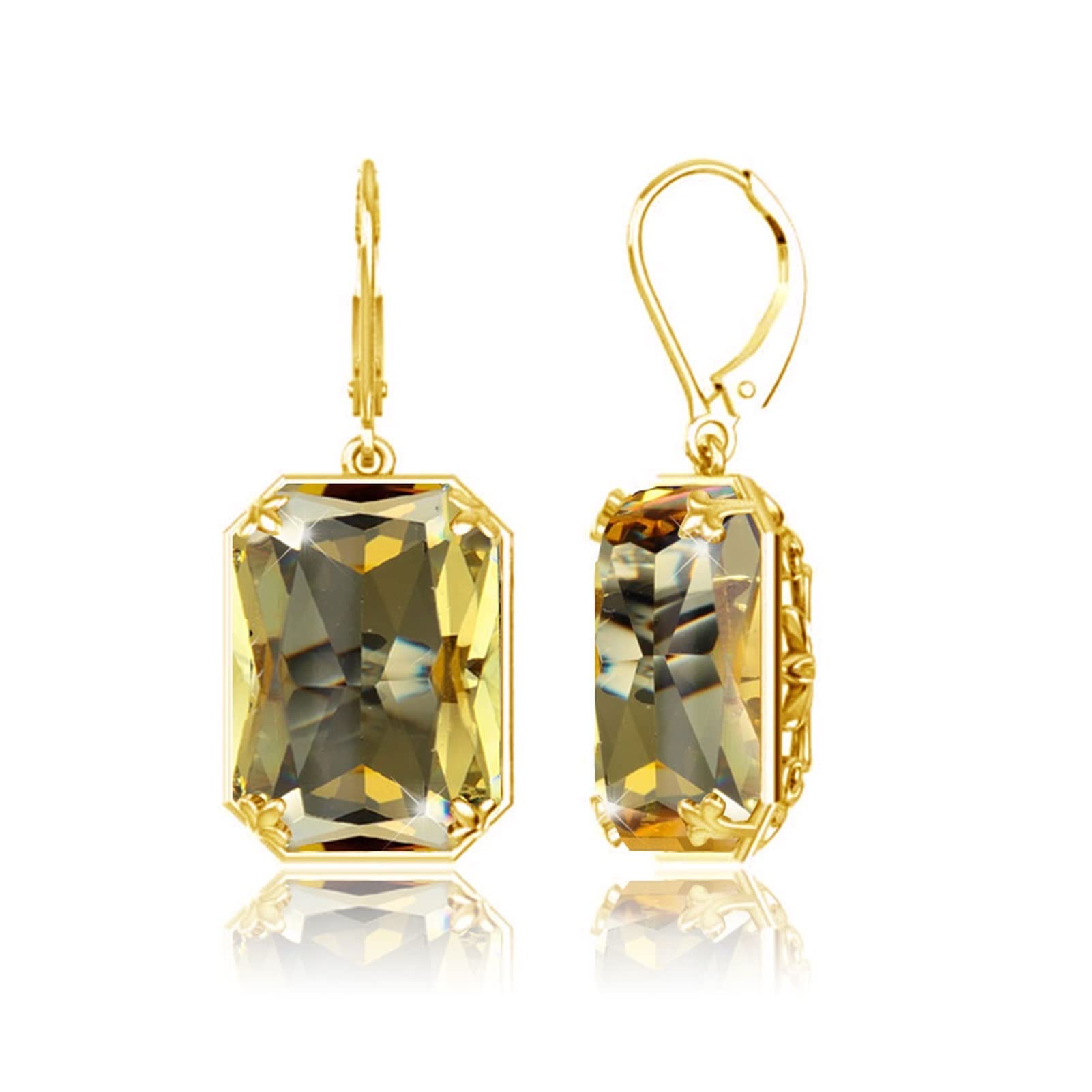 GAOXING Sterling Silver & Gold Citrine Gemstone Long Drop Earrings for Women – Elegant Wedding, Engagement & Costume Jewelry Accessory (Yellow) – Perfect for Parties, Date Nights & Special Occasions