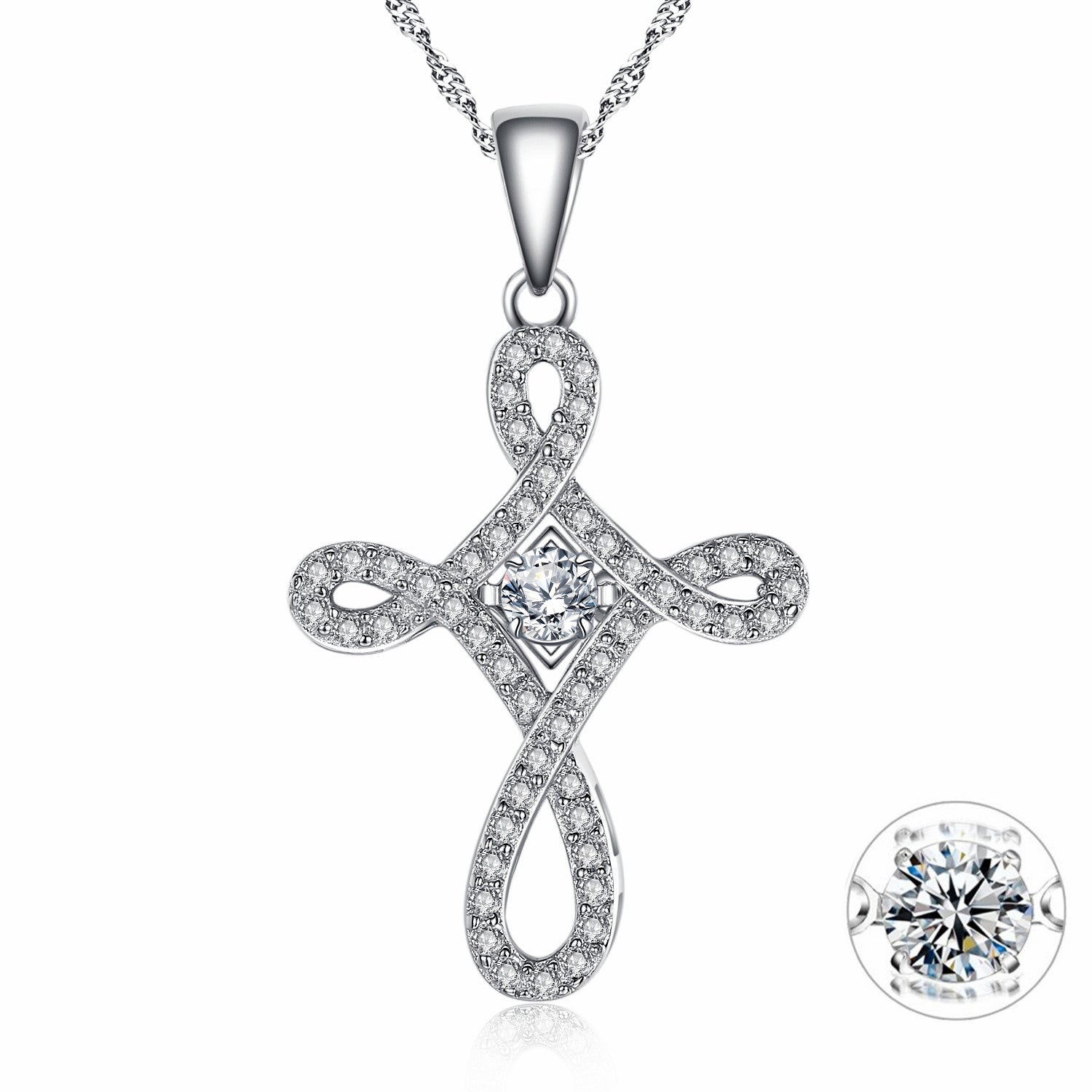 Sterling Silver 0.25ct Round Cubic Zirconia Cross Pendant Necklace - 18