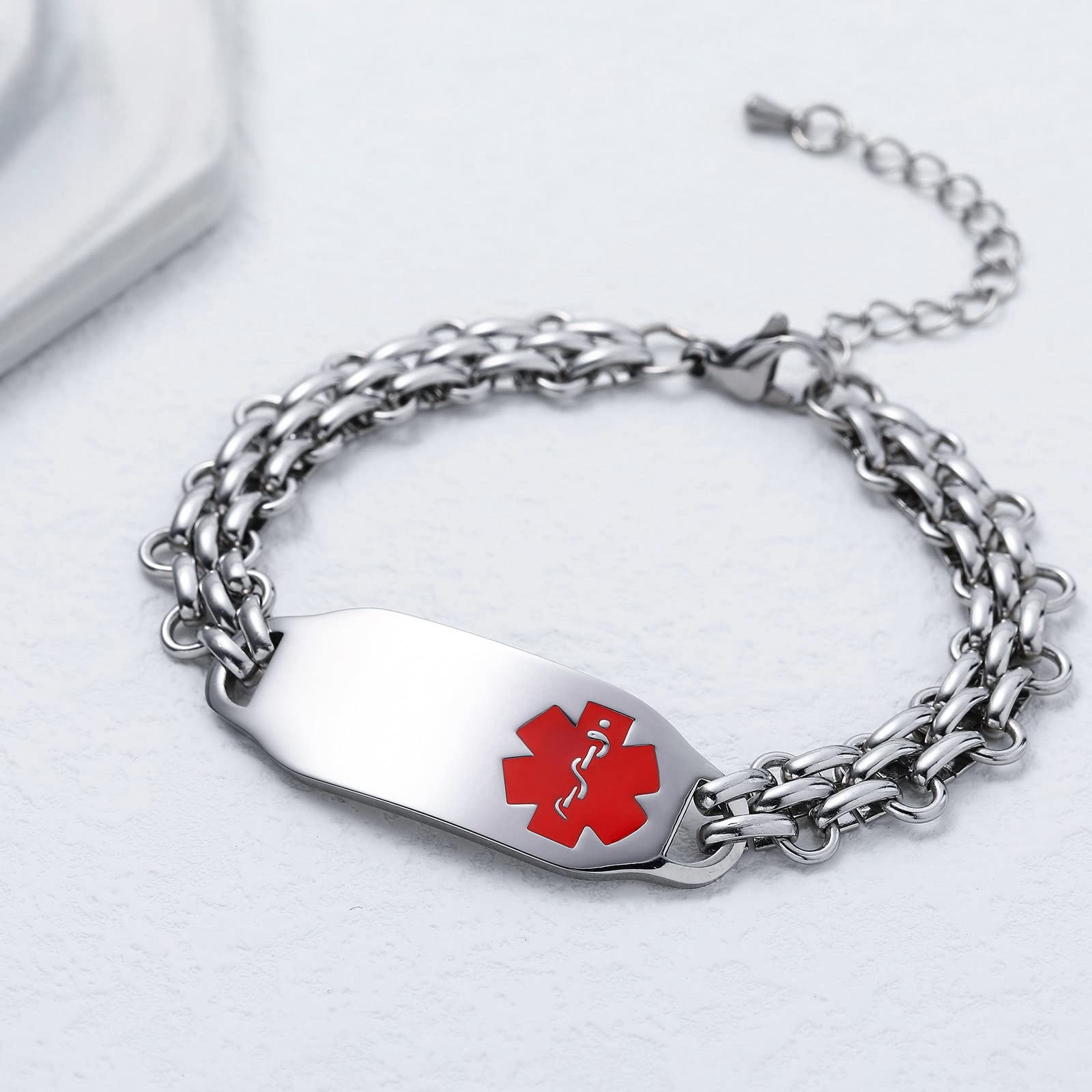 Personalized Stainless Steel Medical Alert Bracelets for Women & Men - Free Engraving, Adjustable & Waterproof Medic ID Bracelet - Ideal for Emergency Medical Identification, Daily Wear & Outdoor Activities
