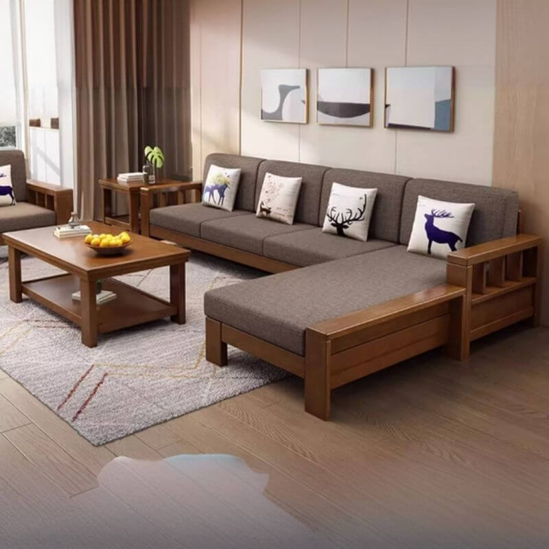 Modern Grey Sofa with Natural Wood Legs, 3-5 Throw Pillows & Hidden Storage | Comfortable Living Room Furniture for Small Spaces & Apartments | Perfect for Relaxing, Entertaining & Movie Nights