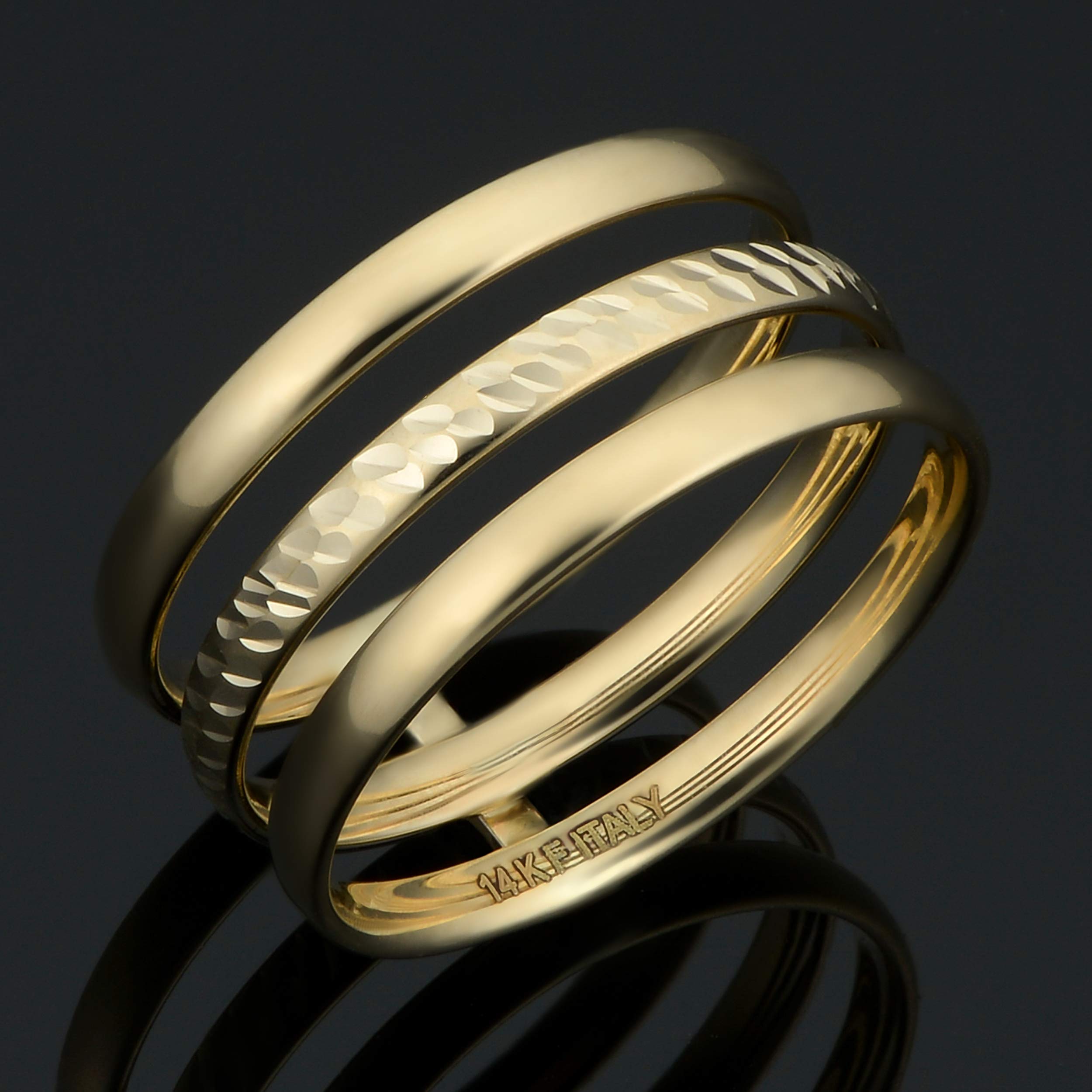 Kooljewelry 14k Yellow Gold 10mm Diamond-Cut Triple Band Ring for Women - Elegant Stackable Wedding, Anniversary & Everyday Jewelry Gift