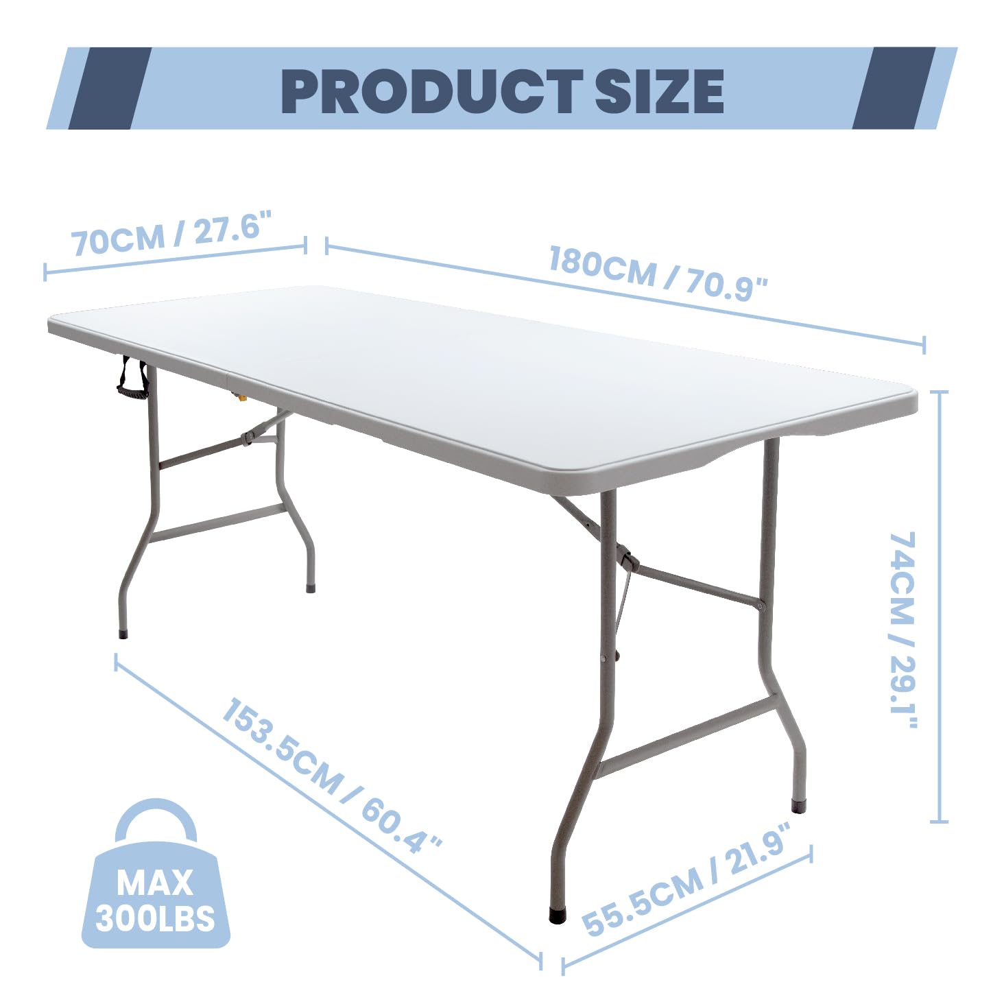 Cartman 6ft Folding Picnic Table - Portable Fold-in-Half Plastic Dining Table with Tablecloth (2-Pack) for Outdoor Parties, Camping & Backyard BBQs