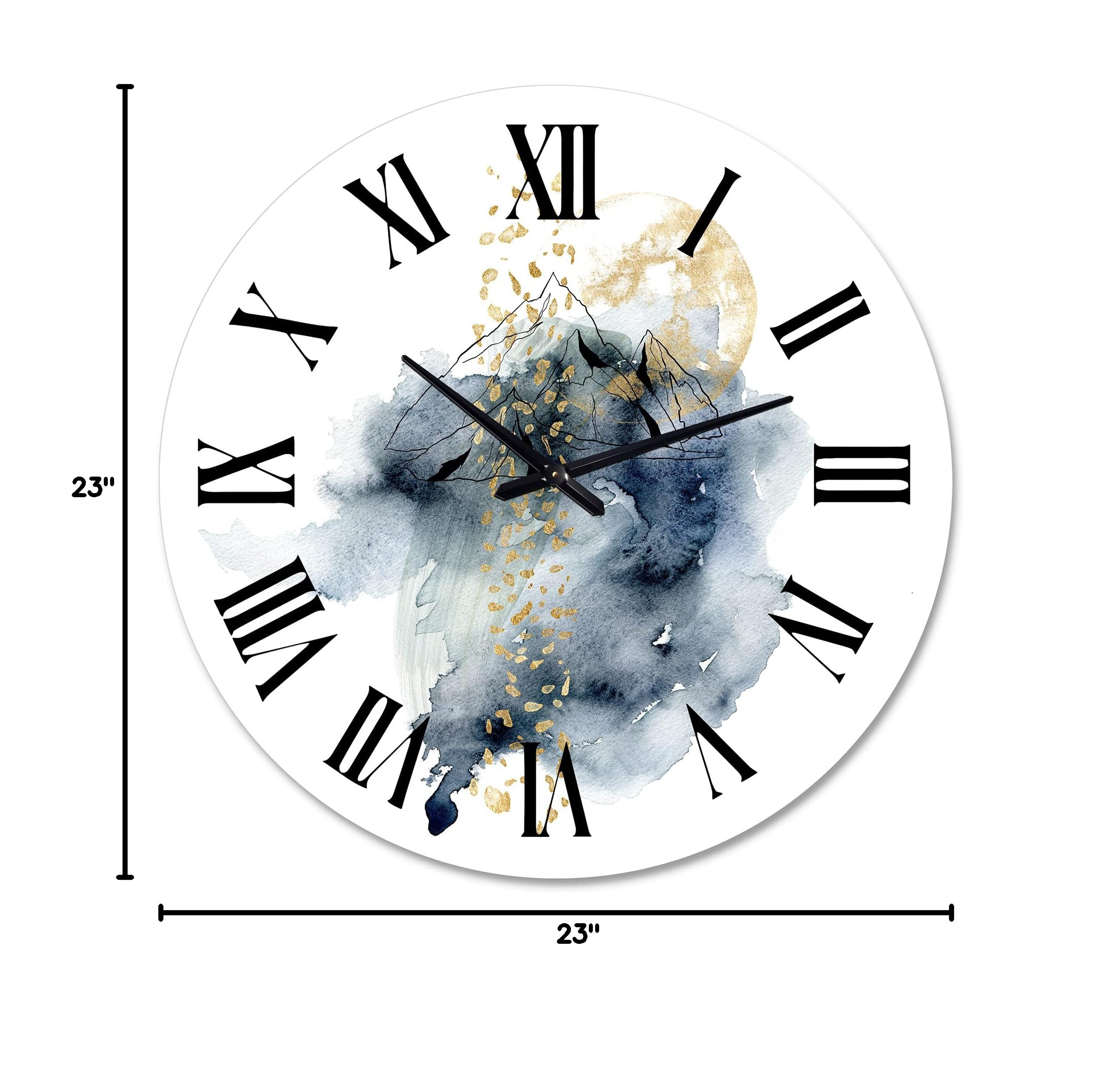 Minimalist Mountain Moon Landscape Wall Clock - Large Abstract Fractal Art Modern Home Decor for Living Room, Bedroom & Office
