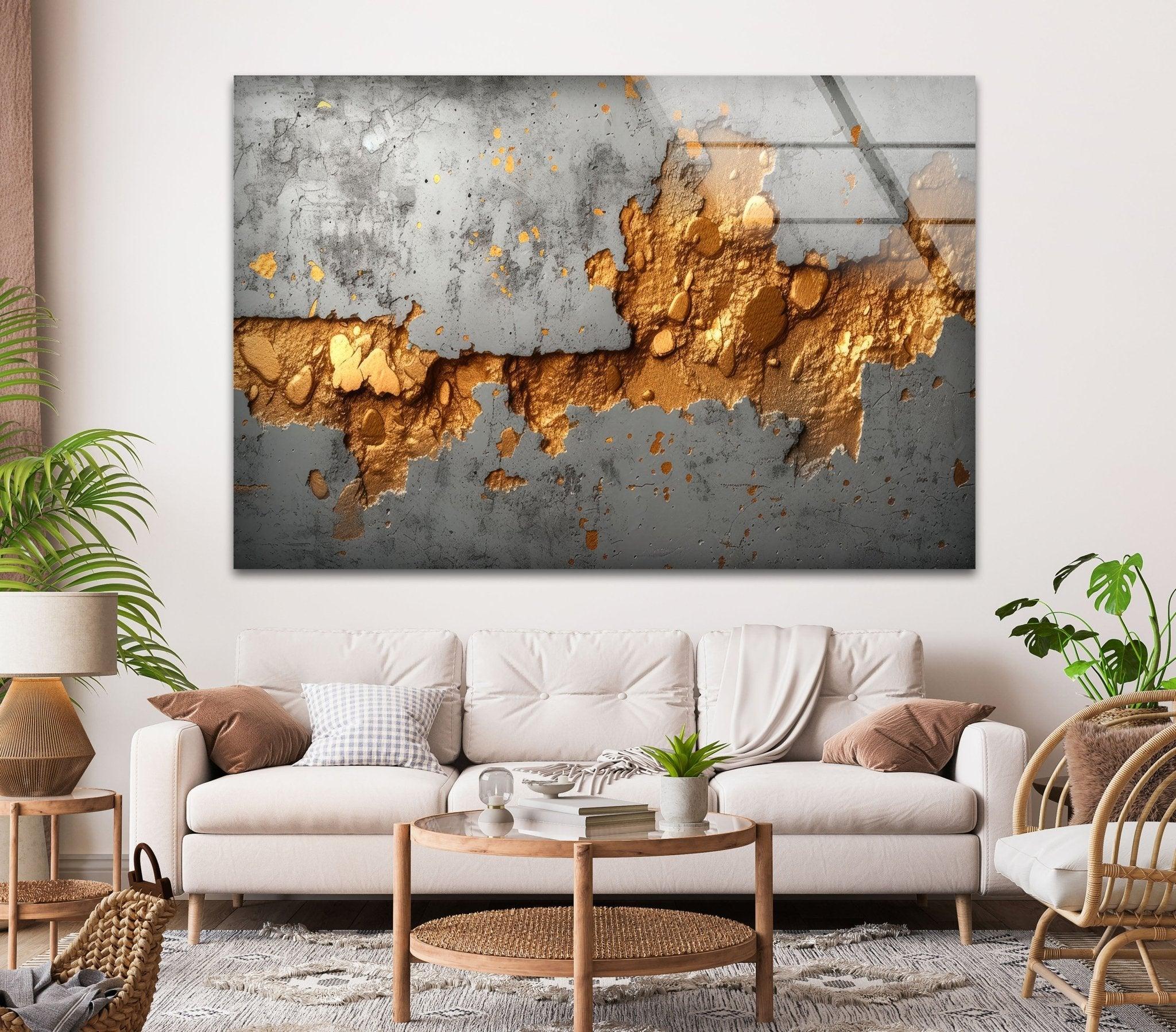 Abstract Rusty Metal Glass Wall Art Decor - Modern Industrial Home & Office Wall Decor for Living Room, Bedroom, Dining Area