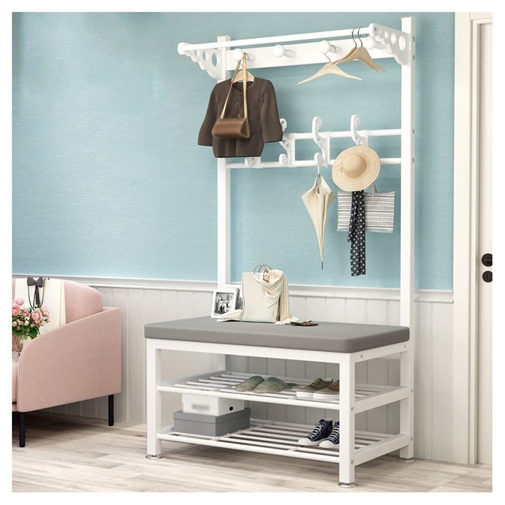 3-in-1 Entryway Coat Rack with Shoe Bench & Seat Cushion - Hall Tree Storage Organizer for Mudroom, Hallway & Foyer - Hooks & Hanging Rod - Easy Assembly (Gray, 60x33x172cm) - Perfect for Small Spaces & Home Organization