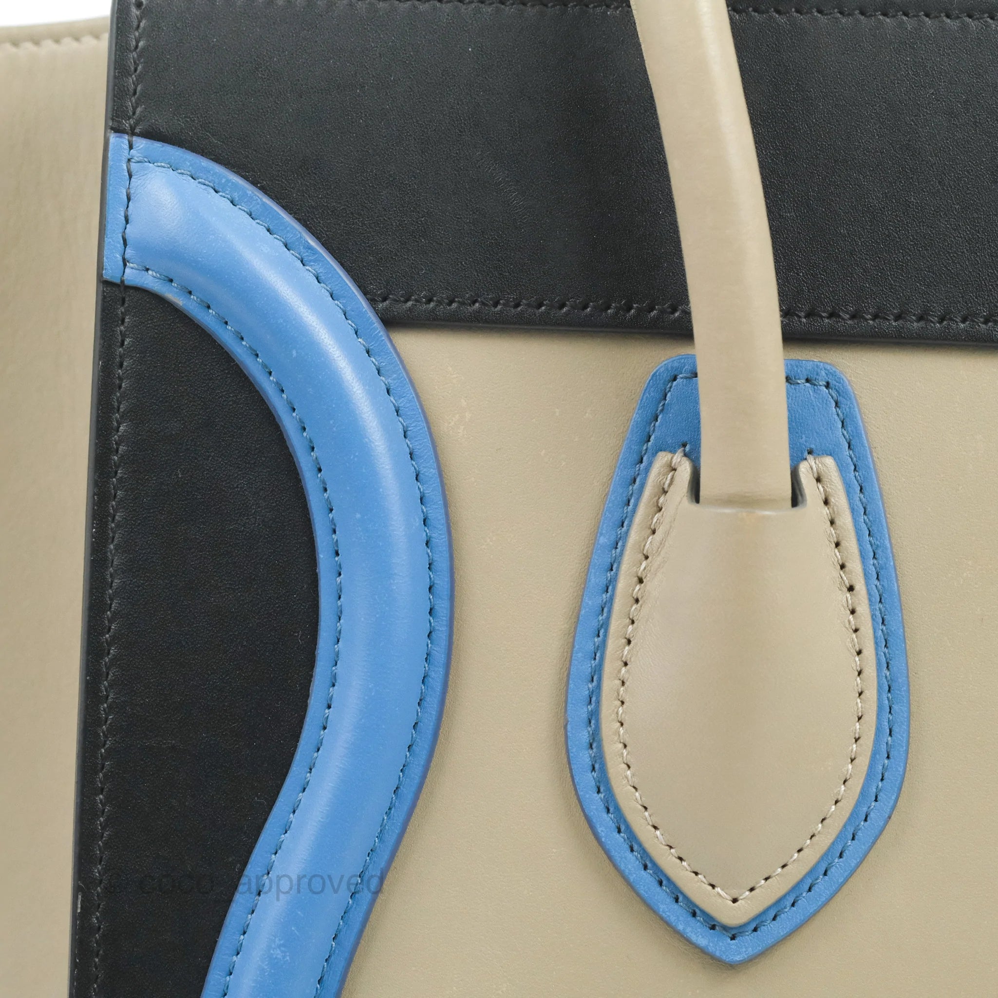 Celine Micro Luggage Bag in Taupe, Blue & Black Calfskin Leather - Perfect for Work, Travel & Everyday Luxury Handbag