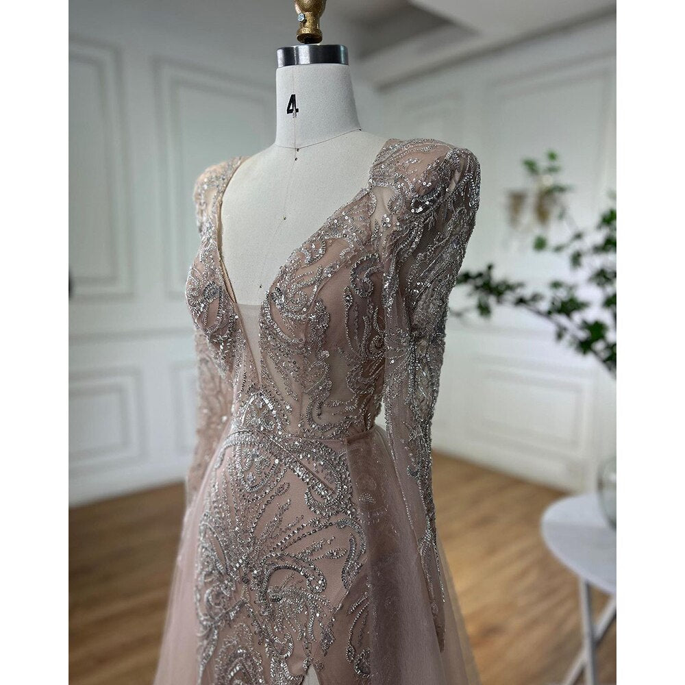 Elegant Beaded Mermaid V-Neck Evening Gowns for Women - Luxury Muslim Wedding & Party Dresses 2025 | Perfect for Bridal, Prom, and Formal Events - LA72141
