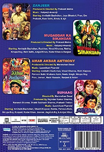 Amitabh Bachchan Blockbuster Movies DVD Collection - Zanjeer, Muqaddar Ka Sikandar, Amar Akbar Anthony, Suhaag - Classic Bollywood Films for Home Entertainment & Movie Nights