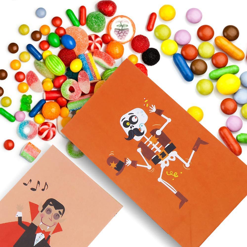 CCINEE 36pcs Halloween Paper Treat Bags with 48 Round Stickers - Cute Candy Bags for Halloween Party, Trick or Treat, School Events & Gift Wrapping Supplies