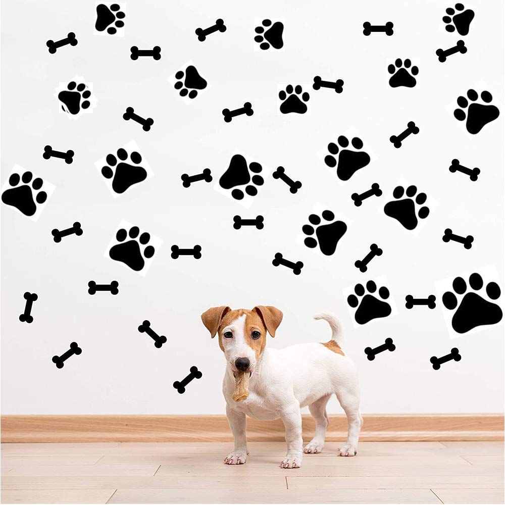76 Pcs Dog Decor Stickers Set - 40 Paw Print & 36 Bone Stickers for Wall, Floor, Windows - Cute Pet Room Decals for Kids, Teens & Dog Lovers - Perfect for Bedroom, Nursery & Playroom Decor