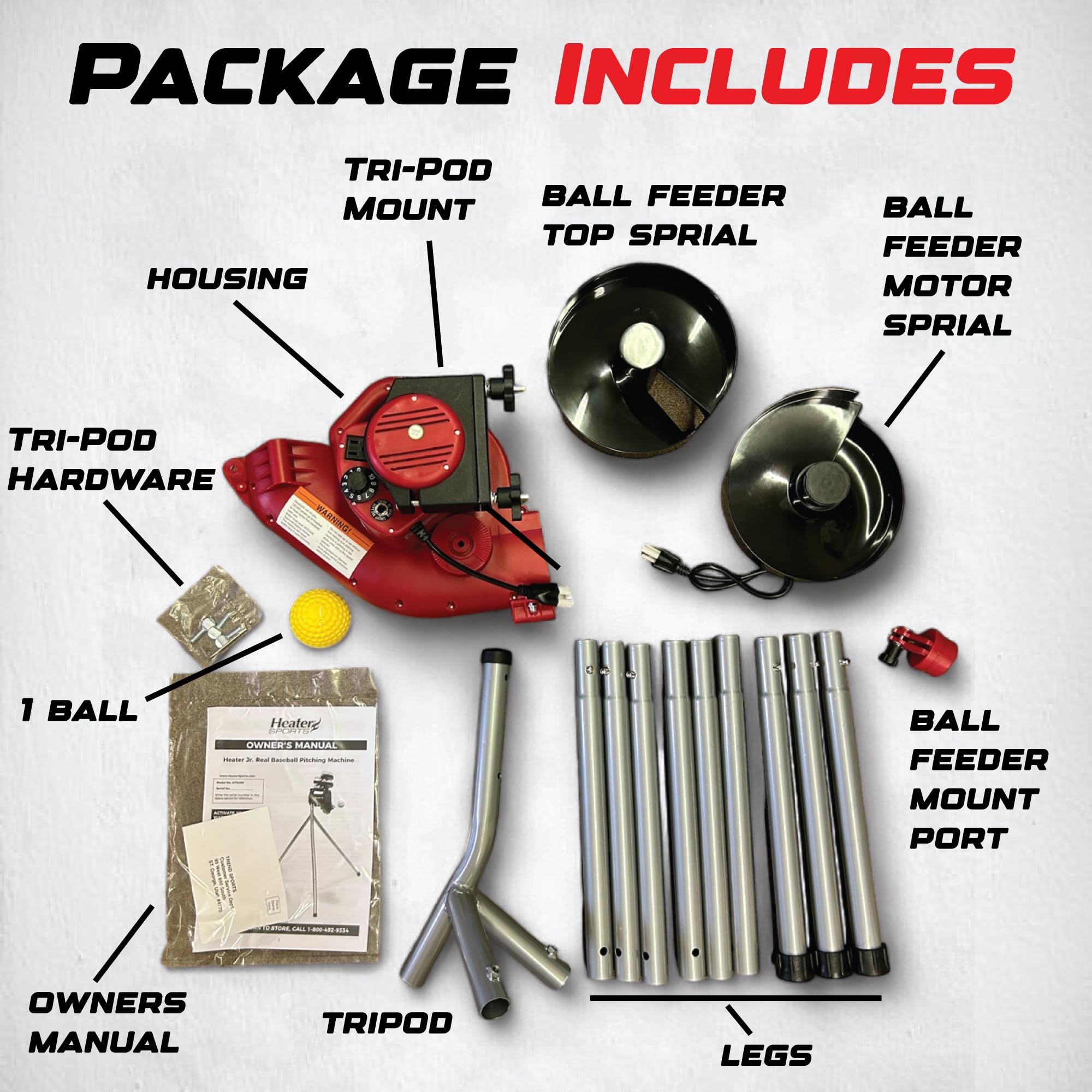 Heater Sports Junior Baseball Pitching Machine - Portable & Adjustable Speed/Angle for Kids Batting Practice | Youth Baseball Training Equipment for Backyard, Field & Team Drills
