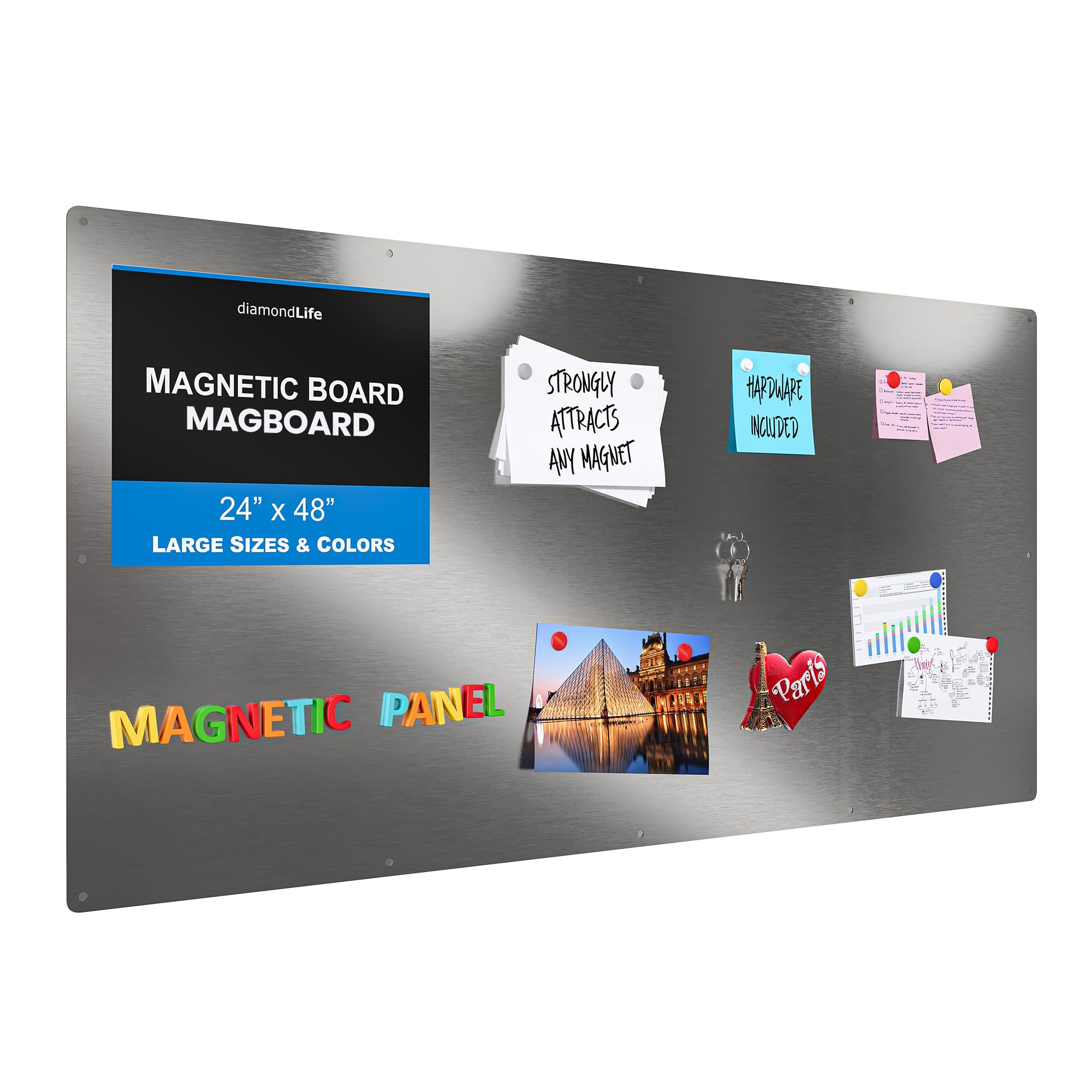 Premium Diamond Life Magnetic Board - Stainless Steel Memo & Vision Board for Home, School & Office Organization - 24