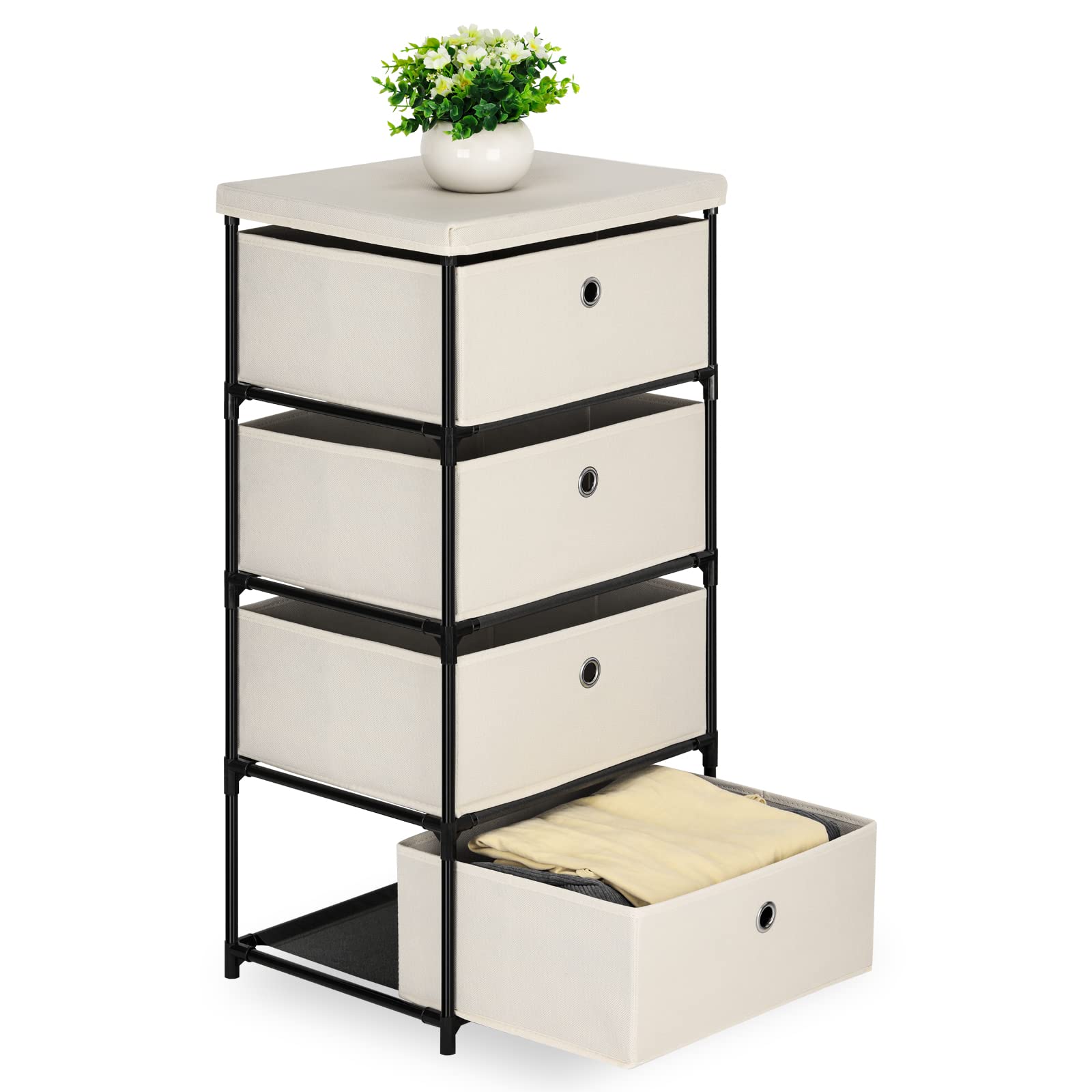 HAITRAL 4-Drawer Fabric Storage Chest - Closet Organizer for Bedroom & Dorm | White