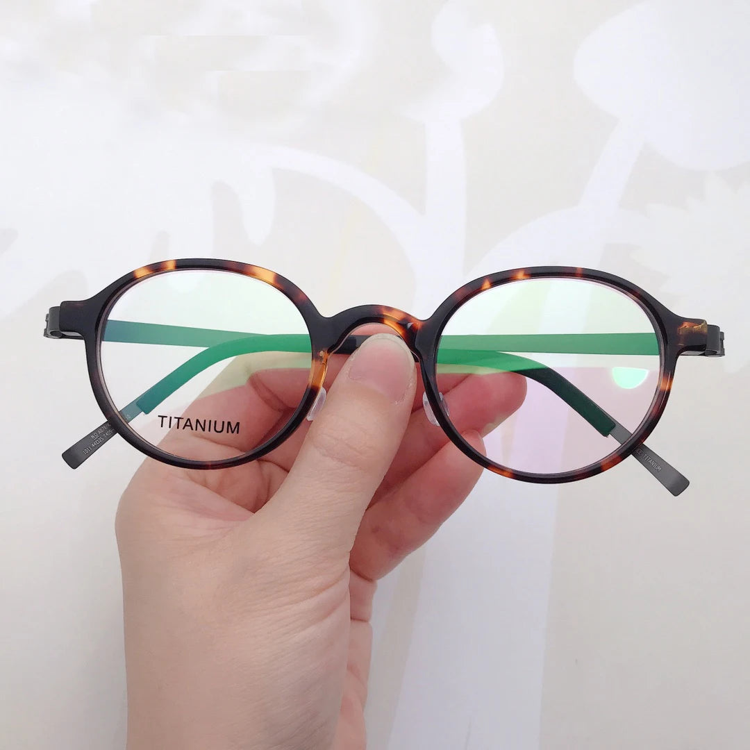 Stylish Black Unisex Full Rim Round Screwless Titanium Eyeglasses Frame 49101 - Perfect for Reading, Work & Everyday Fashion