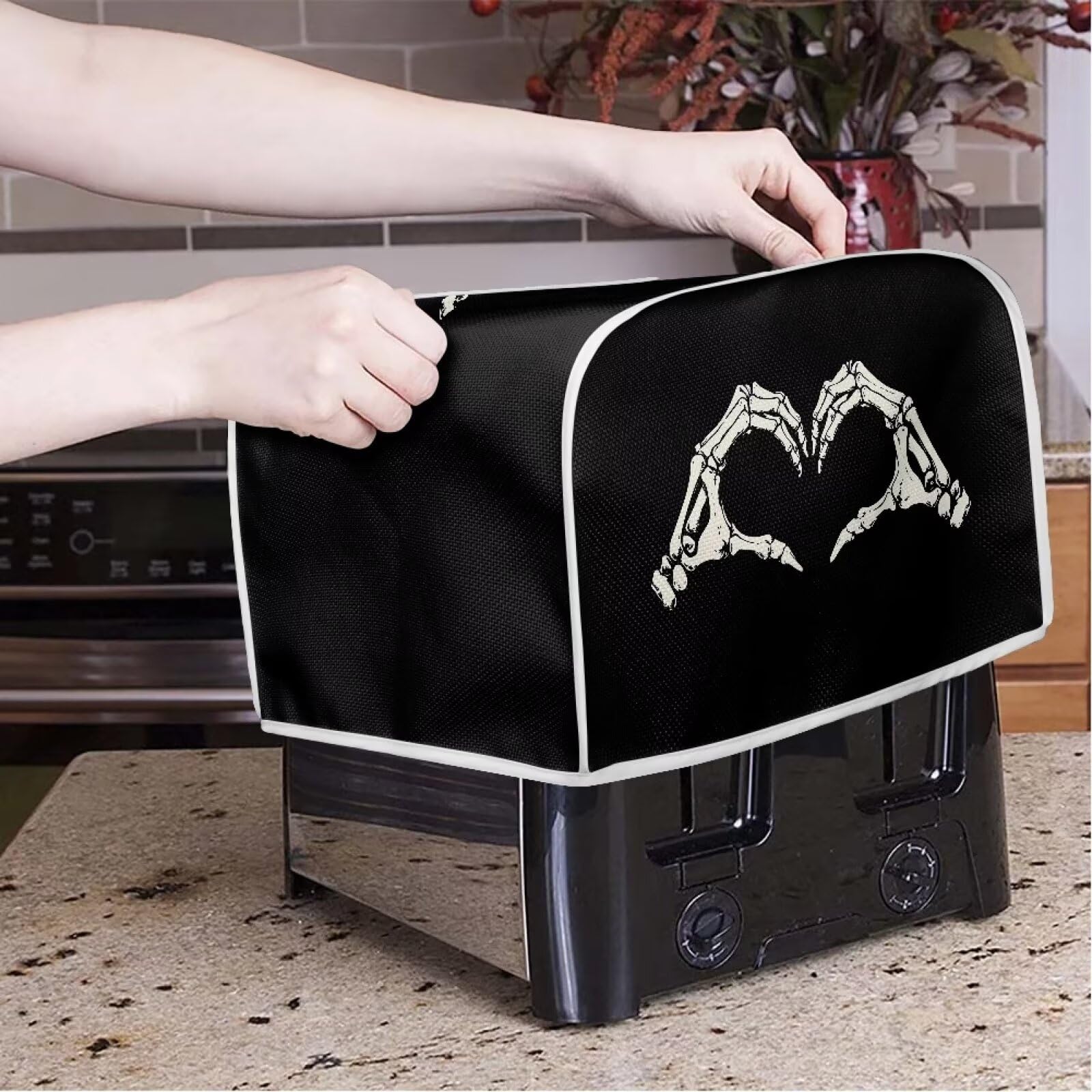 Mumeson Black Skull & Fingers Design 2-Slice Toaster Cover - Dustproof Kitchen Appliance Protector for Toasters & Bread Makers - Fun Gothic Decor for Halloween & Horror Theme Parties